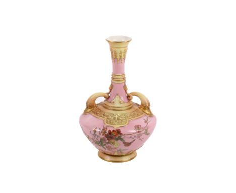 A Royal Worcester porcelain vase. Shape no. 1578, date 1892, of angled baluster footed form, painted with clematis and spring
