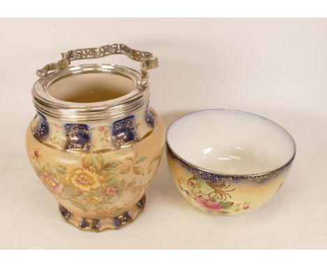 Two Carltonware Wiltshaw &amp; Robinson Ivory Blushware to include Hibiscus Sugar Bowl and Peony Biscuit Barrell (missing lid