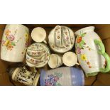 A mixed collection of items to include large water jug, vase, Spode Chinese Rose cups and saucers,
