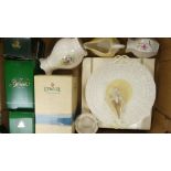 A collection of Belleek to include swans, plate vases together with Donegal parian vase ( 1 tray)