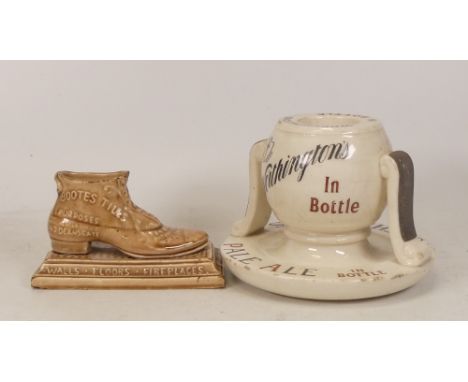 Two Advertising Pottery Items to include a Royal Doulton Worthingtons Pale Ale Table Vesta together with a Bootes Tile Advert