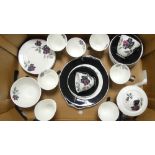 Royal Albert black rose tea ware to include 8 cups, 10 saucers, 6 side plates, teapot , milk jug ,