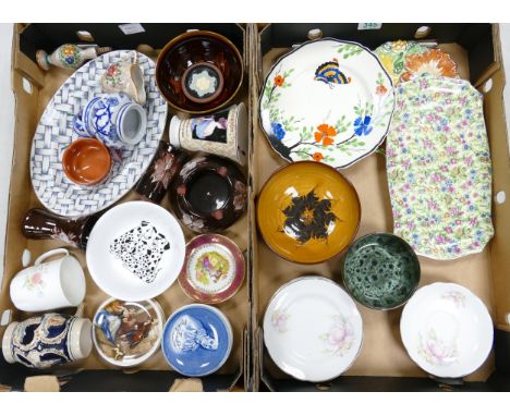 A mixed collection of items to include Wedgwood pin dish, Gladstone pin dishes, tankards, Royal Winton chintz sandwich tray, 