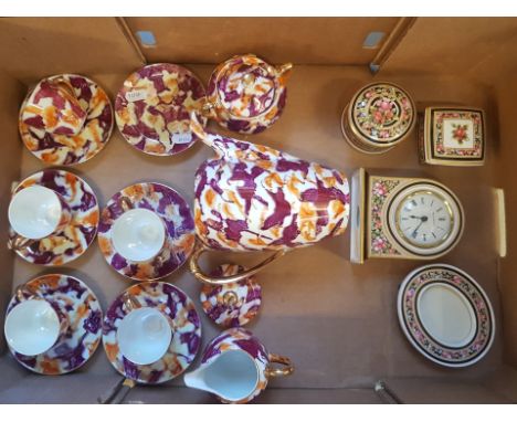 A mixed collection of ceramics to include 4 pieces of Wedgwood Clio pattern items: mantle clock, oval photo frame and 2 lidde