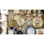 A mixed collection of items to include commemorative mugs, jugs, glassware, etc (1 tray)