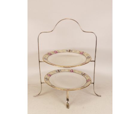Carltonware Wiltshaw &amp; Robinson Two Tier Cake Stand in Rose Bordered Pattern. Height: 32.5cm 