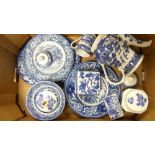 A collection of Blue & White tea and dinner ware to include Chirchill coffee pot and bowls,