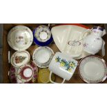 A mixed collection of items to include Coalport Caughley mask head jug, Carlton ware dish, Royal