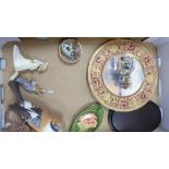 A mixed collection of items to include Moorcroft Hibiscus ashtray, Bride & Groom Bunnykins, Wade
