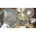 A collection of metalware and silver plated items to include goblets, tray, jug, lighter, etc (1