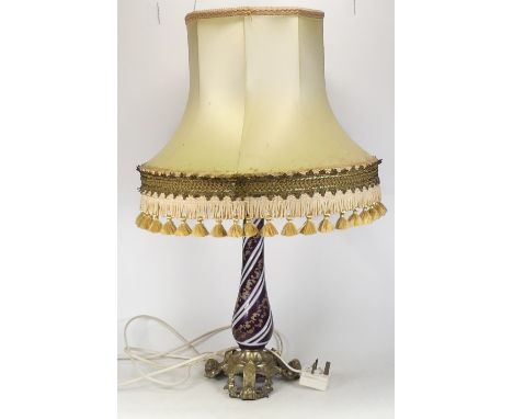 Bohemian glass with gilt metal lamp with shade 