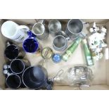 A Mixed Collection of Ceramic Mugs to include 18th Century Derby Figure of the Welsh Tailors Wife,