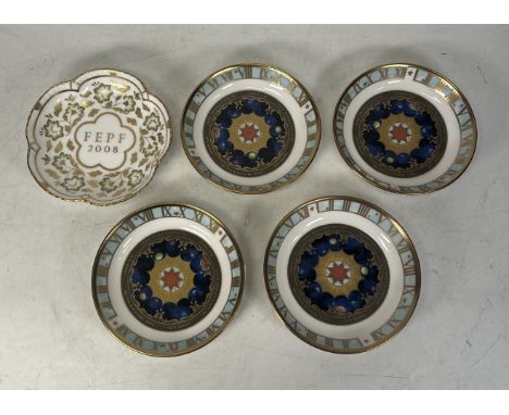 Four Royal Worcester millennium pin dishes together with Royal Crown Derby green panel pin dish (5) 