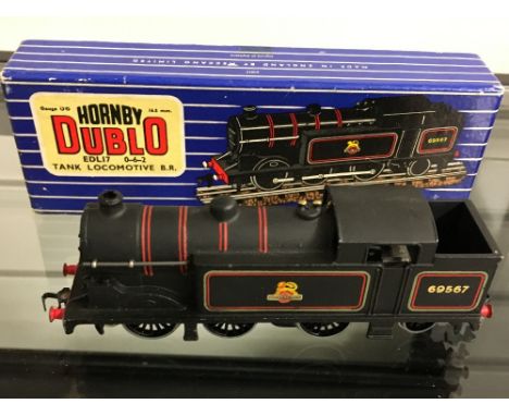 A Hornby Dublo 3-Rail EDL 17 0-6-2 mat black tank engine No. 69567. In mint condition, minor wear to box.