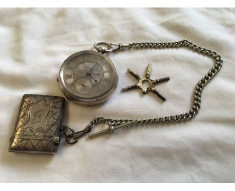 A 19th Century silver and silver dialled pocket watch with subsidiary second hand. Hallmarked Birmingham 1894; also a silver 