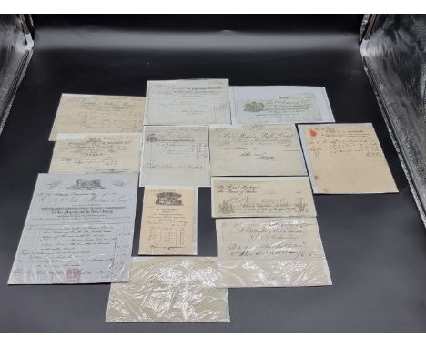 BILLHEADS:&nbsp;group of 12 printed commercial billheads, 18th-19th century, all with manuscript additions, including a recei
