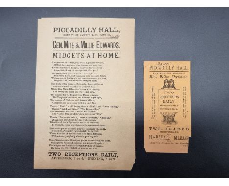DWARVES:&nbsp;'Piccadilly Hall...Gen. Mite &amp; Millie Edwards...midgets at home': printed flyer, manuscript date Dec 1882 a