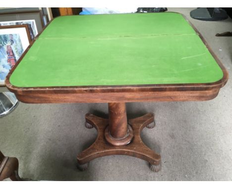 A mahogany swivel top card table, a/f.Approx 72cm high, 90x90cm extended