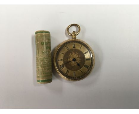 A 18 k gold key wind pocket watch the dial with Roman numerals with key