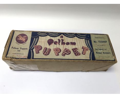 A boxed Pelham Puppet of 'Mr Turnip' from 1950's children's TV show 'Whirligig'.