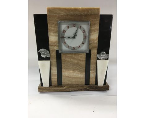 A Art Deco marble clock 8 day the square dial with Arabic numerals
