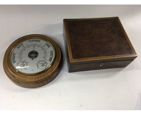 A late 19th inlaid burr walnut sewing box and a modern barometer (2)