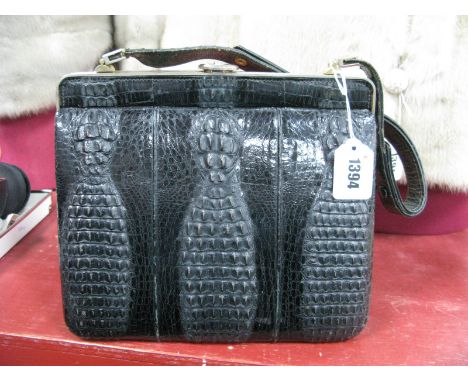 A Vintage Black Alligator Skin Handbag.