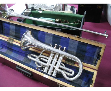 A Silver Plated Trumpet, inscribed "Henry Riley and Sons Ltd., Conhill Model Class B", in original carrying case with two mou