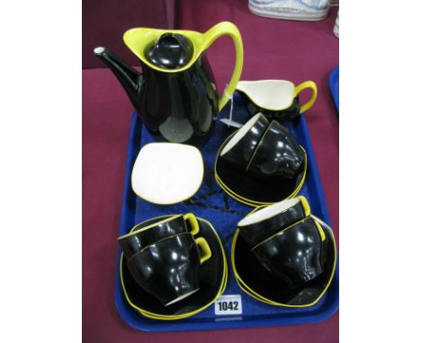 A Mid XX Century Midwinter Stylecraft Part Coffee Service, designed by Terence Conran, fashion shape, in black with contrasti