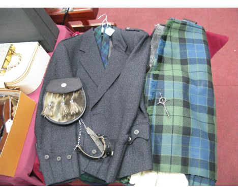 A Gents Pure Wool Scottish Kilt and Jacket, retailers label for MacNaughtons of Pitlochry, comprising a grey wool Argyll jack