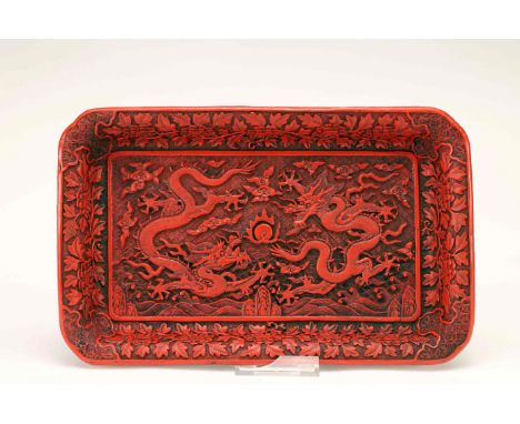 Carved cinnabar lacquer wareChina, Xuan de period(1426-1435), Ming DynastyDimensions: Length 30.5 cm  Width 9 cm  Height 4.7c