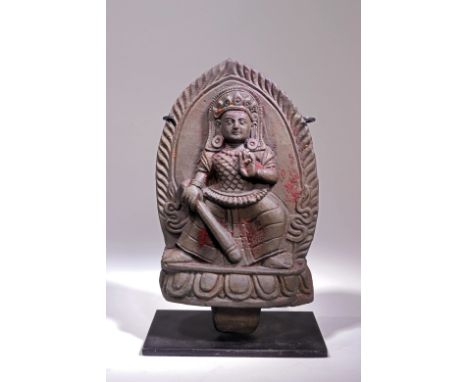 Grey StoneNepal, 18th centuryDimensions: Height 20 cm by 12 cm Weight: 1.382 gramsDvarapala means "door/gate guardian" and is