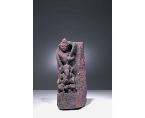 StoneIndia, 11th to 12th centuryDimensions: Height 16,2 cm by 7,3 cmWeight: 713 gramsA stone fragment with Skanda, the first-