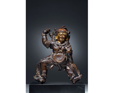 Bronze with silver and stone inlaysTibet, 13th centuryDimensions: Height 14,5 cmWeight: 437 gramsThe protector of Buddha and 