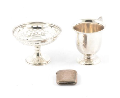 A silver christening cup, Docker &amp; Burn Ltd, Birmingham 1927, engraved initials, 8cm; a silver comport, Marks &amp; Cohen