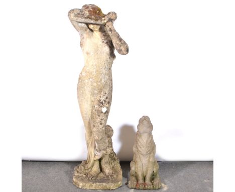 Cast garden figure, of a bathing female, head down, 116cm high; and a reconstituted model of Hare, looking up, 48cm.