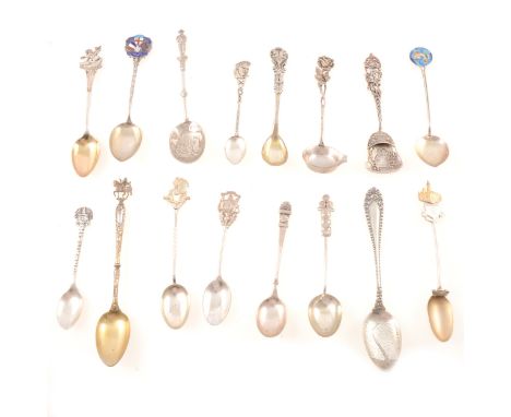A silver and enamel fish finial teaspoon, Lloyd, Paine &amp; Amiel, Birmingham 1905, the circular finial in shades or blue an