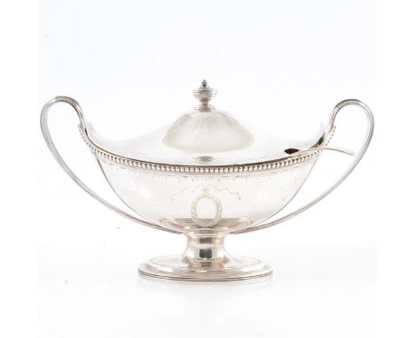 A silver sauce boat, C J Vander Ltd, London 1969, Hester Bateman pattern, bright cut border and vacant cartouche, beaded rim,