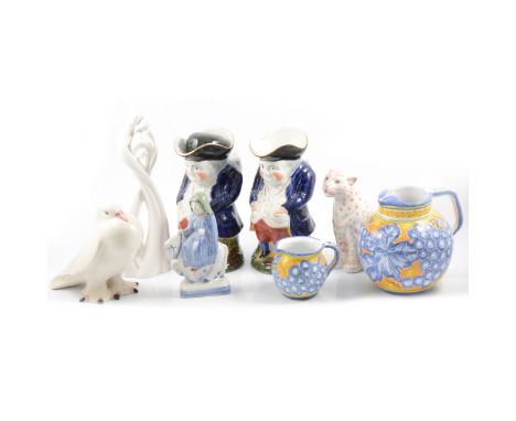 Two boxes of jugs, vases including a Coalport 'Longitude Zero Cutty Sark centenary' commemorative vase, animal figures includ