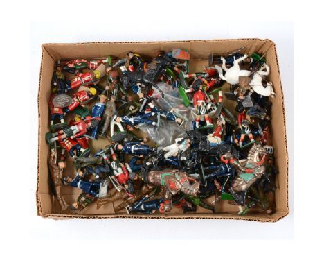 One tray of lead-painted military figures, some horse-mounted, various regiments and makes, including Britains, Charbens and 