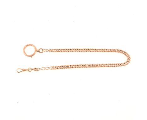 A rose metal hollow close curb link albert watch chain, fitted with a 20mm bolt ring fastener and swivel, 35cm, 14.5gm.