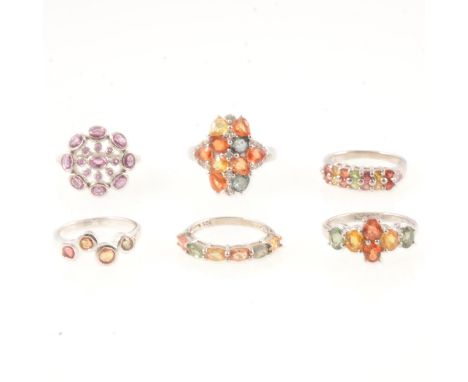 Gemporia - A rainbow sapphire and white topaz ring, the ten pear cut rainbow sapphires 5x4mm claw set, with five round cut wh