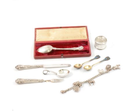 A silver christening spoon, Jonathan Hayne, London 1833, cased; a silver christening set, Atkin &amp; Oxley, Sheffield 1833, 