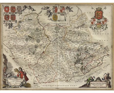 After Jan Jansson, Leicestrensis comitatus cum Rutlandia, a hand-coloured map, 44x56cm; together with a quantity of contempor