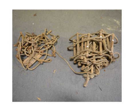 Early 20th century rope ladder, stamped 'Simple Life Savers Fire Escape - 20ft', and another.