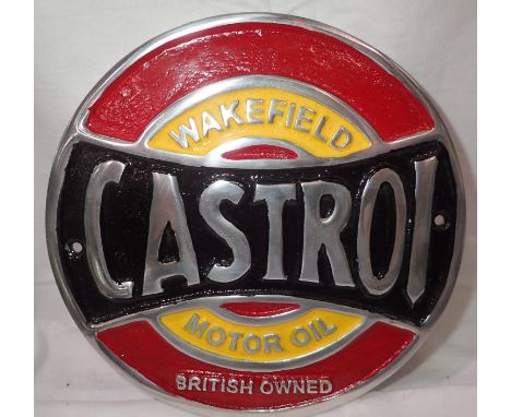 Aluminium Castrol Wakefield plaque , D: 18 cm. P&amp;P Group 1 (£14+VAT for the first lot and £1+VAT for subsequent lots) 