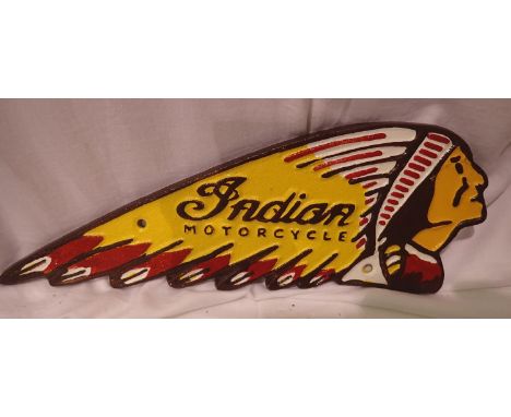 Cast iron Indian motorcycle plaque, W: 30 cm. P&amp;P Group 2 (£18+VAT for the first lot and £3+VAT for subsequent lots) 