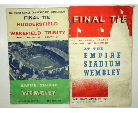 Rugby League: 1936 Warrington v Leeds Challenge Cup Final programme and 1962 programme. P&amp;P Group 1 (£14+VAT for the firs