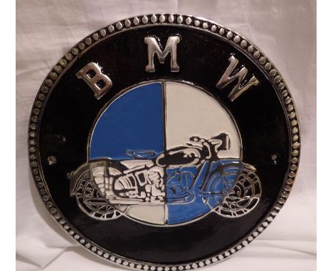BMW motorcycle plaque, D: 25 cm. P&amp;P Group 2 (£18+VAT for the first lot and £3+VAT for subsequent lots) 
