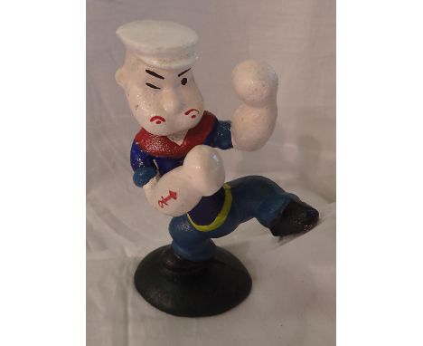 Cast iron boxing Popeye, H: 12 cm. P&amp;P Group 2 (£18+VAT for the first lot and £3+VAT for subsequent lots) 